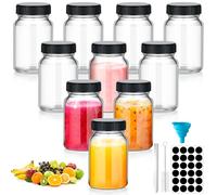 VINATO 10 Mini Bocaux en Verre Hermétique avec Couvercle - 60ml - Lot de 10 Petits Pots en Verre avec Accessoires (Brosse, Entonnoir, Stylos, Étiquettes Réutilisables) pour Aliments, Confiture