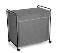 VINATO 110L Panier à Linge avec Couvercle & Roulettes, Grand Panier de Rangement Mobile en Tissu Oxford avec Cadre Métallique Robust, Corbeille avec Poignée pour Linge, Jouets - Gris