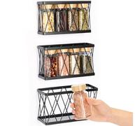 VINATO 3 Pièces Boîtes de Rangement pour Porte d'Armoire de Cuisine, Paniers Muraux Adhésifs sans Percage, Organiseur Multifonctions pour Salle de Bain, Frigo, Bureau, 3 Tailles Acier Carbone, Noir