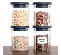 VINATO 4 Bocaux en Verre Hermétiques - Bocal en Verre Avec Couvercle Sans BPA, Set de Récipient en Avec Couvercle pour Cuisine (380ml), Stockage Aliments Secs