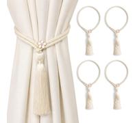 VINATO 4 Pièces Embrasse pour Rideaux avec Pompons, Corde Tressée Rideaux, Boucle à Tricot Rideau Corde Style Bohème, Embrasses Décoratives Rideau pour Chambres à Coucher, Salons et Bureaux