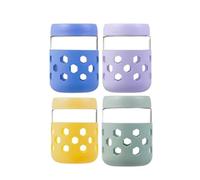 VINATO 4 Pièces Pots Overnight Oats Jar en Verre avec Couvercle et Housse Silicone, 500ml Bocaux en Verre Réutilisables à Vis, Bocal en Verre avec Couvercle pour Gruau, Salade, Confiture, Yaourt