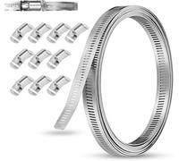 VINATO 5M Collier de Serrage Inox Réglable, Collier de Serrage Métallique avec 10 Pièces Fixation, Bande Perforée en Métal pour Tuyaux, Jardin, Gaz Eau, Automobile, Industrie