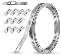 VINATO 6M Collier de Serrage Inox, Réglables Collier de Serrage Métallique, avec 10 Pièces Fixation, Bande Perforée en Métal pour Tuyaux, Jardin, Gaz Eau, Automobile, Industrie