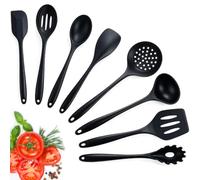 VINATO 8 Pièces Set Ustensile Cuisine en Silicone Alimentaire, Ustensiles de Cuisine sans BPA, Antiadhésifs Résistants à la Chaleur, Lavable au Lave-Vaisselle, Noir