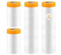 VINATO Bâche de Protection Peinture avec Ruban de Masquage, Film Adhésif Transparent pour Meuble, Sol, Mur, 4 Rouleaux (2x 55cm x 20m, 2x 150cm x 20m)