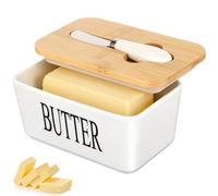 VINATO Beurrier Céramique avec Couvercle,Beurrier en Porcelaine 250g,Boîte à Beurre avec Couteau à Beurre,Boîte à Beurre Hermétique pour Réfrigérateur-17.5 x 10.5 x 8 CM