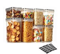 VINATO Boîte de Rangement Cuisine, Hermetique Alimentaire Boite Plastique avec Couvercle Frigo Lot de 8 pour Céréales, Farine, Sucre, Riz, Pâtes Sans Bpa avec Autocollants