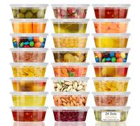 VINATO Boite Hermetique Alimentaire, 24pcs Boite Plastique Alimentaire, 8oz Pots a Sauce Rondes,Boîte à Emporter Pour Conservation & Congelation, Réutilisables Rangement Avec Couvercle, Micro-Ondes