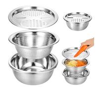 VINATO Bol 3-en-1 en Acier Inoxydable avec Passoire et Râpe,26 CM Panier Égouttoir Saladier,Saladier Égouttoir Multifonction pour Légumes, Salades, Pâtes