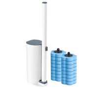 VINATO Brosse WC à Têtes Jetables, Manche Long 42,5 cm, Support Mural, 16 Têtes Éponge, Système sans Contact - Set Hygiénique Gain de Place