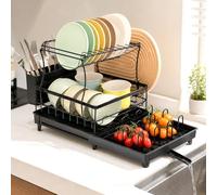 VINATO Égouttoir à Vaisselle 2 Niveaux, Égouttoir Vaisselle Rétractable sur Évier avec Plateau Amovible, Bec Rotatif à 360° et Extensible, Egoutoire Ustensiles Cuisine en Acier Inoxydable, 52x31x31cm