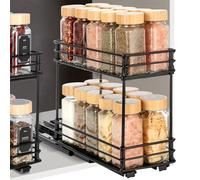VINATO Étagère à Épices Cuisine Étagère Coulissante Épices à 2 Niveaux Rangement Epices Cuisine Coulissant avec Glissières, Porte Epices pour Placard (26.1X20.3X21.3 cm)