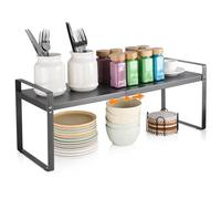 VINATO Étagère de Cuisine Extensible (37-62 cm) Étagère de Rangement de Cuisine en Métal, Support à Épices Réglable et Empilable Organisateur Placard Cuisine pour Épices, Bocaux, Gris