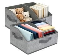 VINATO Lot de 2 Boîtes de Rangement Pliable 24L Panier Tissu Rangement avec Séparateur Amovible et Poignées Caisse de Rangement en Tissu Ouvertes pour Vêtements, Jouets, Livres, Armoire, 40*30*20cm