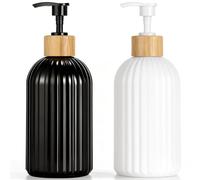 VINATO Lot de 2 Distributeurs de Savon en Verre 400ml, Design Mat Noir & Blanc, Pompe Manuelle, Écologique - pour Salle de Bain & Cuisine