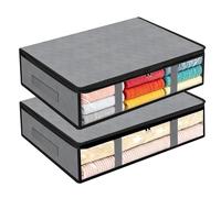 VINATO Lot de 2 Sac de Rangement sous Lit, Boite Rangement sous Lit Pliable avec 4 Poignées Renforcées et Fenêtre Transparente Grande Housse Couette pour Vêtements, Draps, Chaussures, Gris, 40 L