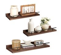 VINATO Lot de 3 Étagère Murale en Bois 40x15x4.5CM pour Cuisine Salon Bureau et Chambre, Rangement Mural, Marron