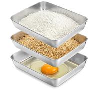 VINATO Lot de 3 Plateaux Inox Rectangulaires, Boîtes de Conservation Alimentaire, Bacs Gastronomiques pour Panure, Cuisson et Service, 30x25x6cm