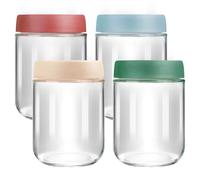 VINATO Lot de 4 Bocal en Verre avec Couvercle 480ml,Bocal Overnight Oats | Avec brosse,Alimentaire,étanche,hermétique,passe au lave-vaisselle,empilable,polyvalent pour yaourt,confiture & fruits secs