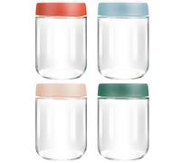 VINATO Lot de 4 Bocaux en Verre Hermétiques 350ml avec Couvercles, Bocal en Verre avec Couvercle, Pots Yaourts avec Couvercle, Overnight Oats Jar, Récipients Alimentaires Empilables