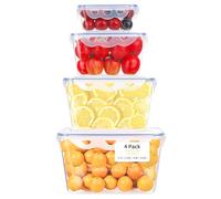 VINATO Lot de 4 Boîtes de Conservation Alimentaires Transparentes - Hermétiques, Empilables, Sans BPA - Pour Meal Prep, Congélation, Lunch (4 Tailles, Micro-ondable, Lavable Lave-Vaisselle)