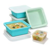 VINATO Lot de 4 Plateau de Congélation en Silicone avec Couvercle,Récipients de Congélation en Silicone (2 Bleus + 2 Verts) - Moule à Glaçons Géants 500ml pour Soupes, Sauces, Smoothies