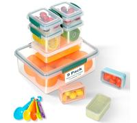 VINATO Lot de 9 Boîtes de Conservation Alimentaire avec 5 Cuillères, (3.85Lx1, 0.5Lx1, 0.4Lx2, 0.16Lx2, 0.12Lx3) Hermétiques, Empilables, Lavables au Lave-Vaisselle, Sécurité micro-ondes, Sans BPA