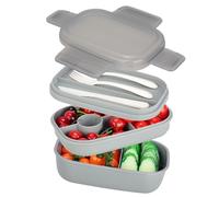 VINATO Lunch Box 1900ml Boite Repas Adulte & Enfant, Bento Box 3 Étages Avec Couverts, Compartimentée et Hermétique, Idéale pour Bureau, École ou Voyage, Sans BPA, Gris