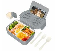 VINATO Lunch Box, Boîte Bento Repas 1400ml, Bento Lunch Box avec 3 Compartiments et Ustensiles Lunchbox Enfant Adulte pour École Pique-Nique Travail pour Micro-onde Lave-vaisselle, Gris