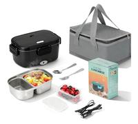 VINATO Lunch Box Chauffante Électrique 1.5L, Gamelle Chauffante 60W | Acier Inoxydable 304, Étanche, Technologie PTC, Pour Voiture/Camion/Bureau, Couverts + Sac Isotherme Inclus