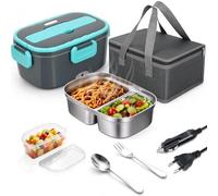 VINATO Lunch Box Chauffante Électrique 1.5L,Gamelle Chauffante 60W,Boîte A Lunch Chauffante,Boîte Repas Pour Voiture/Camion/Bureau - Avec Couverts & Sac Isotherme