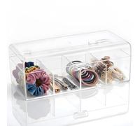 VINATO Organisateur d'Accessoires Cheveux à 4 Compartiments, Organiseur Multifonctionnel en PS pour Barrettes Elastiques à Cheveux, Boîte Rangement Transparente pour Salle de Bains Chambre Coiffeuse