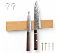VINATO Porte Couteaux Aimanté en Bambou 40cm, Barre Aimanté Couteaux Mural avec 2 Crochets Cuisine, Sans Perçage, Support Magnétique pour Rangement Ustensiles et Outils de Cuisine