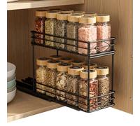 VINATO Porte Épices Cuisine Étagère Coulissante Épices à 2 Niveaux Rangement Epices Cuisine Coulissant avec Glissières, Porte Epices pour Placard (26x11x22,3 cm)