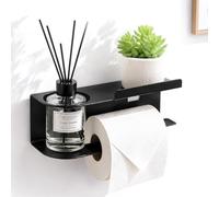 VINATO Porte Papier Toilette Support Papier Toilette Mural avec Tablettes Acier Inoxydable Porte Serviette sans Percage Support Papier WC Auto-adhésif pour Salle De Bain Cuisine, Noir
