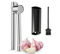 VINATO Presse Ail Inoxydable, Ustensiles de Cuisine Inox, Ecrase Ail pour Cuisine avec Eplucheur et Brosse de Nettoyage, Hachoir Manuel Professionnel et Gadget de Cuisine Pratique