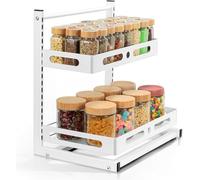 VINATO Rangement Sous Evier en Acier au Carbone, 2 Niveaux Organisateur Sous Évier avec Tiroir Coulissant Placard, Réglable en Hauteur Rangement Coulissant Placard pour Cuisine, Salle de Bain, Blanc