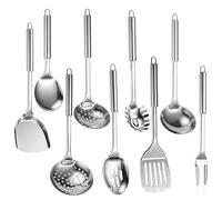 VINATO Set 7 Ustensiles de Cuisine INOX avec Support | Kit Ustensiles en Acier Inoxydable Rigide, lot de Spatules avec Louche, Ecumoire, Spatule à pâtes, Résistants à la Chaleur