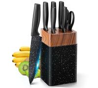 VINATO Set Couteau Cuisine 7 Pièces avec Bloc et Aiguiseur Intégré, Bloc à Couteaux avec 5 Couteaux Différents et 1 Paire de Ciseaux, Couteaux de Cuisine Tranchants 6 Pièces, Noir Marbré