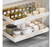 VINATO Tiroir Coulissant Cuisine, Tiroir Télescopique Métallique, Largeur Ajustable Placard (32-52cm L X 42 Cm P X 7.5 Cm H), Rangement Cuisine Adhesif, Plateau Coulissant Cuisine, Blanc