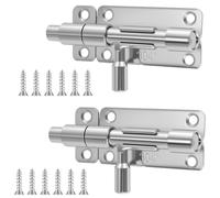 VINATO Verrou Porte Exterieur en Acier Inoxydable 304, Lot de 2 Loquet Porte Exterieur avec Vis, Serrure Porte Coulissante pour Portail, Fenêtre et Clôture, Argent