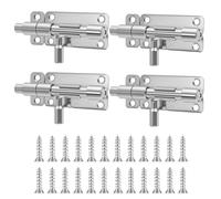 VINATO Verrou Porte Exterieur en Acier Inoxydable 304, Lot de 4 Loquet Porte Exterieur avec Vis, Serrure Porte Coulissante pour Portail, Fenêtre et Clôture, Argent
