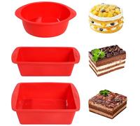 VINATO3 Pièces Moule Gateau Silicone, Antiadhésif Moule Silicone Gateau Rond, Moules à Pâtisserie Réutilisables, pour pour Gâteaux, Pains, Brownies, Sans BPA, Rouge