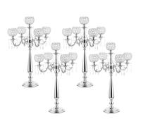 VINCIGANT Lot de 4 bougeoirs à 5 Bras en Cristal pour Mariage, 75 cm de Haut, bougeoirs en métal argenté avec 5 Supports de Bol à Fleurs pour Anniversaire, Salle de Bain, fête, décoration d'intérieur