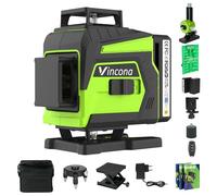 Vincona Niveau à bulle Laser 4 x 360 °, Laser à lignes croisées vert 16 lignes lasers de nivellement autonivelant, laser de ligne avec 2 x batteries