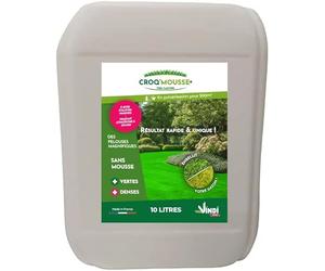VINDI JARDIN - CROQ'MOUSSE des gazons - Engrais liquide organo-minéral 3 en 1 - Pelouse « sans mousse/+verte/+dense » - bidon 10L - Traitement pour 1000m2 - Fabrication Française.