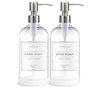 Vine Creations Lot de 2 distributeurs de Savon de Cuisine en Verre Transparent avec Pompe en Acier Inoxydable, 473,6 g de Savon pour Les Mains ou la Vaisselle pour Salle de Bain ou Cuisine avec