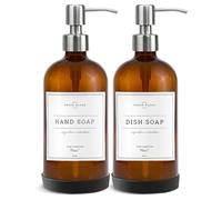 Vine Creations Lot de 2 distributeurs de Savon en Verre ambré, Bouteilles épaisses de 473,6 g avec Pompe en Acier Inoxydable antirouille, Pot Vintage Moderne et Rustique, Accessoires de Salle de Bain