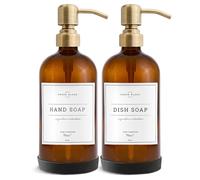 Vine Creations Lot de 2 distributeurs de Savon en Verre ambré, Bouteilles épaisses de 473,6 g, Pompe en Acier Inoxydable, Accessoires de Cuisine et de Salle de Bain, Distributeur de Savon pour Les